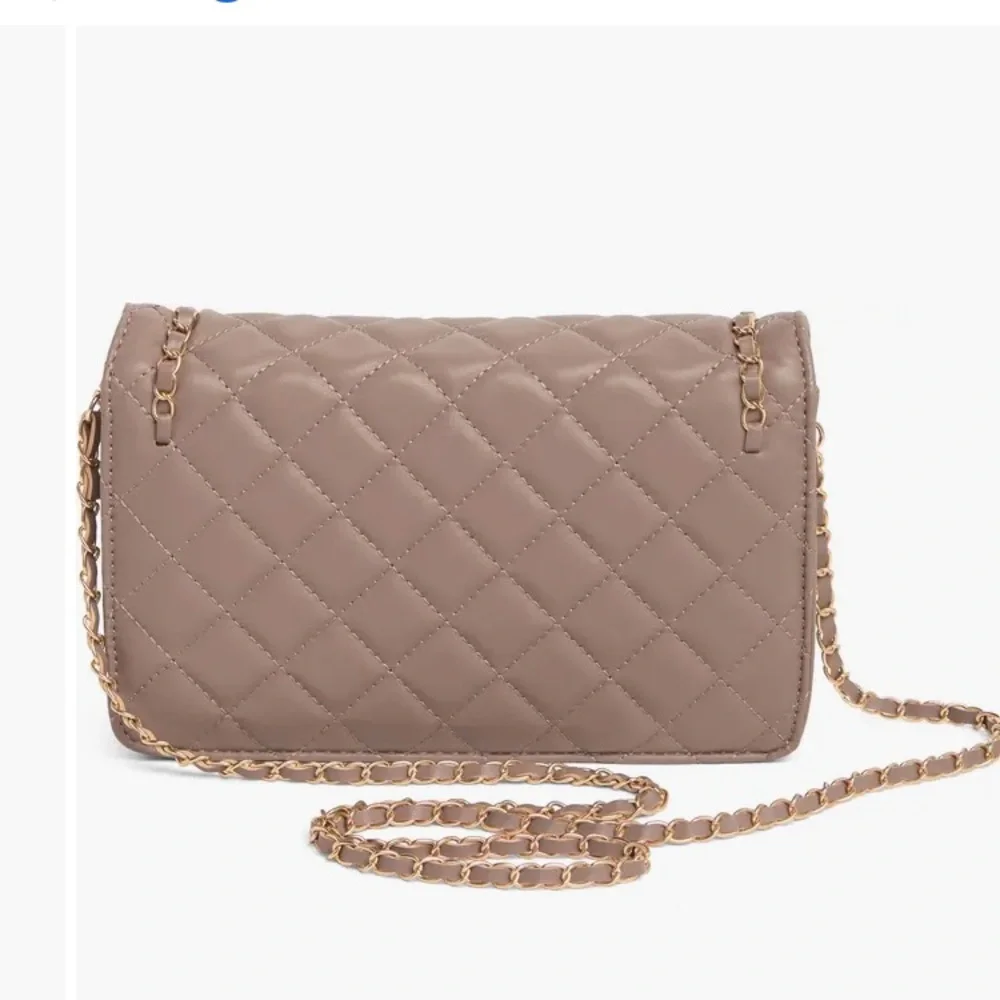 Badgley Mischka Taupe Diamond Crossbody Bag with Braided Chain